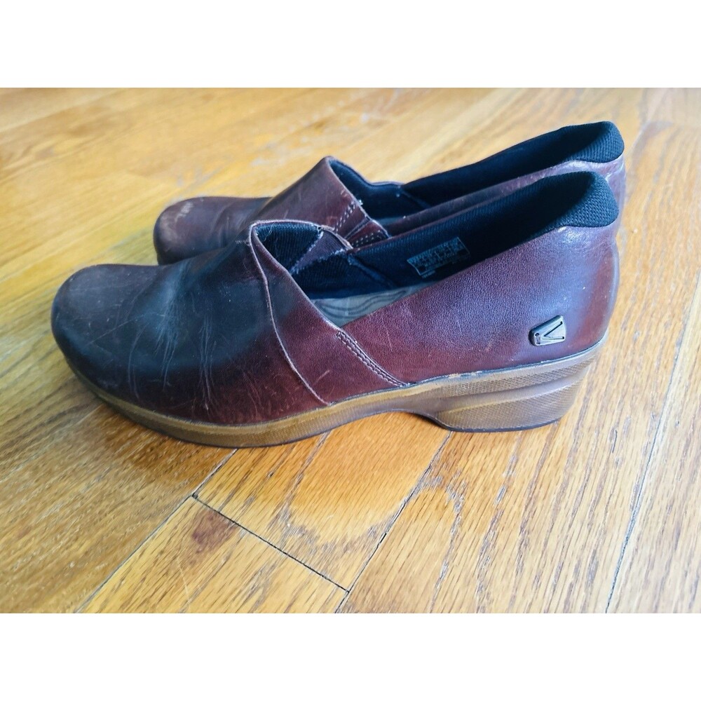 Women’s KEEN Leather Slip On Clogs Comfort Nursing Shoes Brown US 9.5